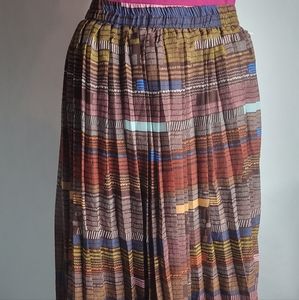 Brown Multi-colored Pleated Skirt Size PXL